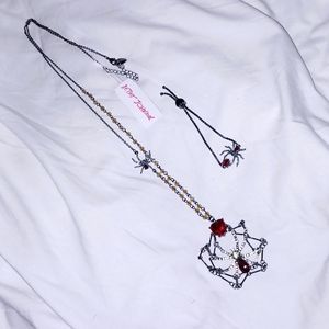 Betsey Johnson Black Widow Red Accent Long Necklace Bolero Bracelet Set NEW